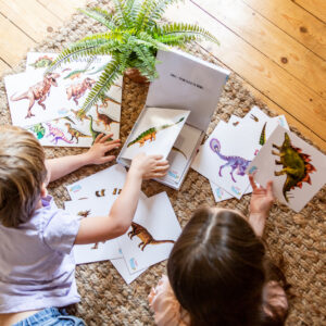 Siblings learning together about Dinosaurs